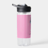 可愛いブルー猫オンピンク名前をカスタムする ウォーターボトル (右面)