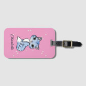 可愛いブルー猫オンピンク名前をカスタムする ラゲッジタグ (正面横)