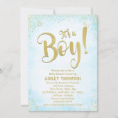 可愛いブルー男の子星ベビーシャワー招待状 招待状 (正面)