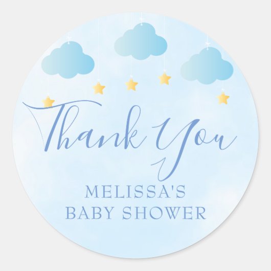 可愛いブルー男の赤ちゃんシャワーありがとうお願い ラウンドシール (正面)