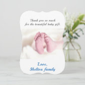 可愛いブルー男の赤ちゃん赤ちゃんシャワー写真 サンキューカード (スタンド正面)