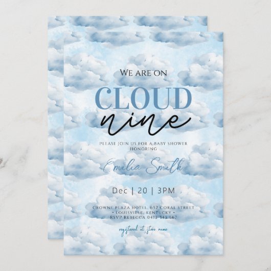 可愛いブルー私たちはクラウド9赤ちゃんシャワーシャワー 招待状 (正面/裏面)