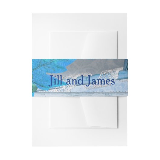 可愛いブルー結婚ズ 招待状ベリーバンド (正面例)