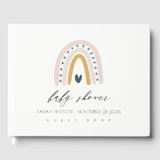 可愛いブルー赤面レインボーハートキッズベビーシャワー ゲストブック (正面)