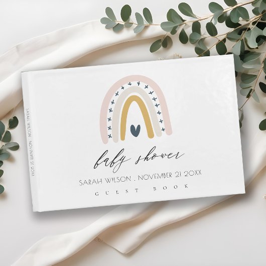 可愛いブルー赤面レインボーハートキッズベビーシャワー ゲストブック