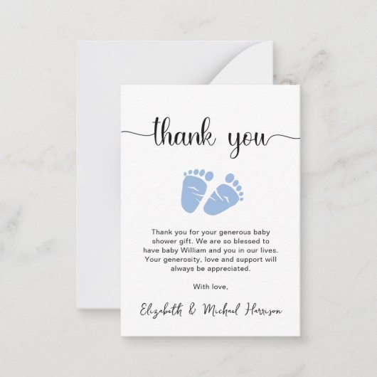 可愛いブルー足男の赤ちゃんシャワーサンキュー ノートカード (正面)