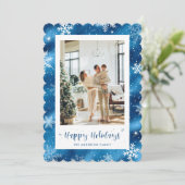 可愛いブルー雪のフォトホリデー シーズンカード (スタンド正面)