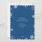 可愛いブルー雪のフォトホリデー シーズンカード (裏面)
