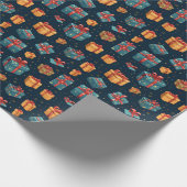 可愛いブルー&イエローギフトボックスネイビーパターン ラッピングペーパー (角)