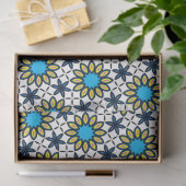 可愛いブルー&イエローシームレス花柄 薄葉紙 (ギフト)