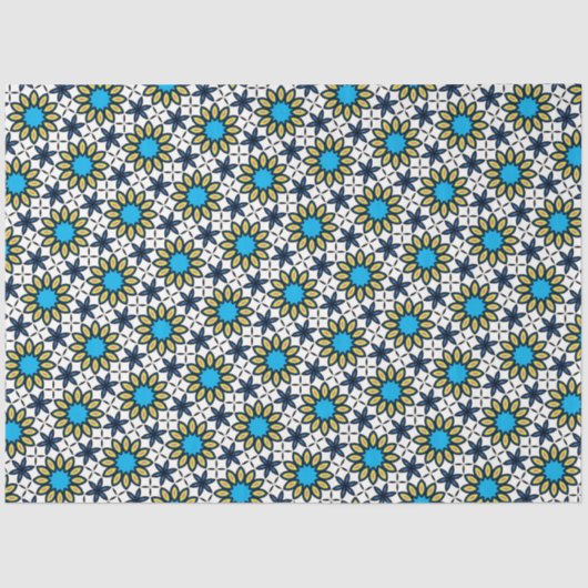 可愛いブルー&イエローシームレス花柄 薄葉紙 (正面)