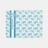 可愛いブルー&ティール(緑がかった色)水彩タコベビー名 フリースブランケット (正面(横))