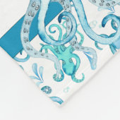 可愛いブルー&ティール(緑がかった色)水彩タコベビー名 フリースブランケット (角)