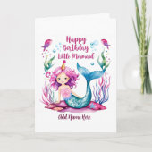 可愛いブルー&ピンクの人魚誕生日カード カード (正面)
