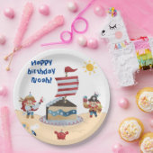 可愛いブルー&レッド海賊テーマ ペーパープレート (パーティー)