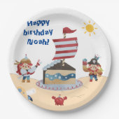 可愛いブルー&レッド海賊テーマ ペーパープレート (正面)