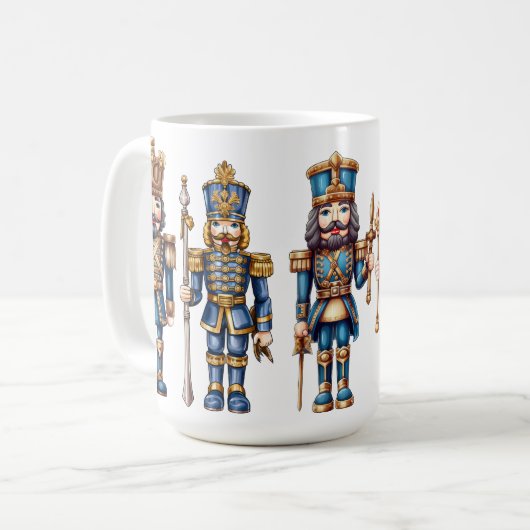 可愛いブルー&金ゴールドクリスマスくるみ割り兵士 コーヒーマグカップ (正面左)