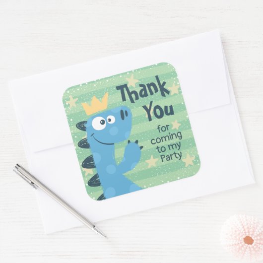 可愛いブルーTレックス恐竜誕生日ありがとう スクエアシール (封筒)