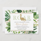 可愛いブロントサウルス恐竜の赤ちゃんシャワー緑金ゴールド 招待状 (正面)