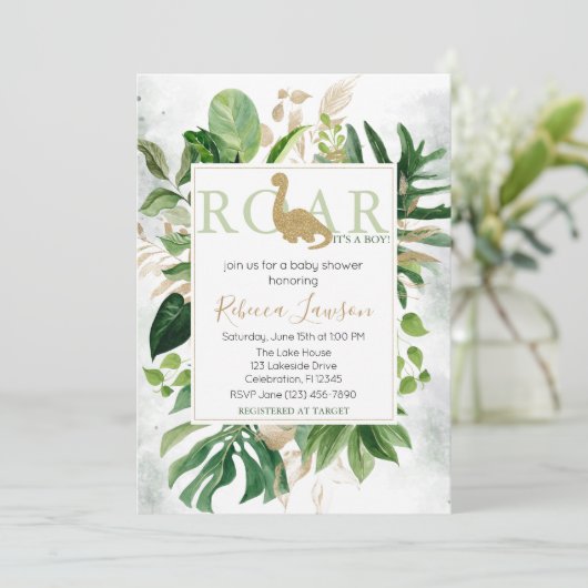 可愛いブロントサウルス恐竜の赤ちゃんシャワー 招待状 (スタンド正面)