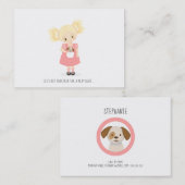 可愛いブロンド娘と子犬の遊デートカード コーリングカード (正面/裏面)