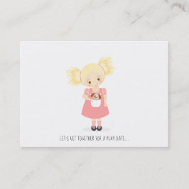 可愛いブロンド娘と子犬の遊デートカード コーリングカード