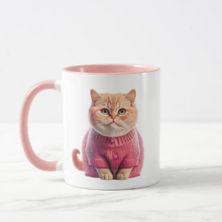可愛いブロンド猫マグカップとピンクコート – "Purrr" マグカップ
