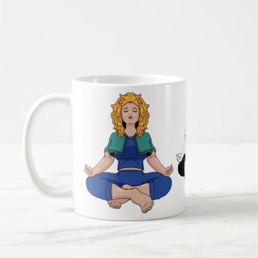 可愛いブロンド美女のヨガポーズ蓮の花 コーヒーマグカップ (左)
