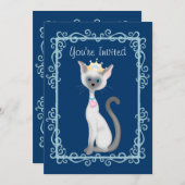 可愛いプリンセスシャム猫の誕生会 招待状 (正面/裏面)