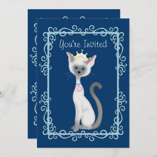 可愛いプリンセスシャム猫の誕生会 招待状 (正面/裏面)