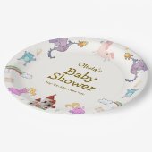 可愛いプリンセスドラゴンユニコーンベビーシャワー ペーパープレート (アングル)