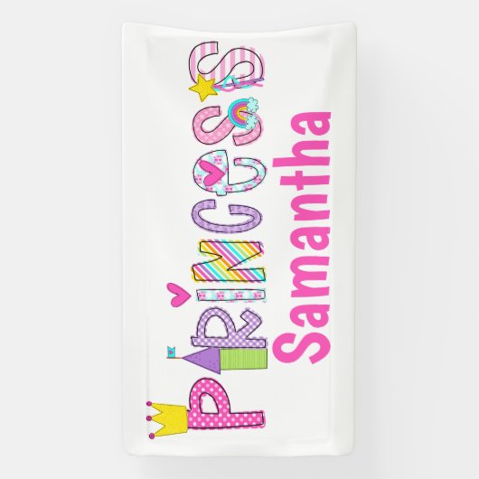 可愛いプリンセスパーソナライズされたアルファベット 横断幕 (縦)