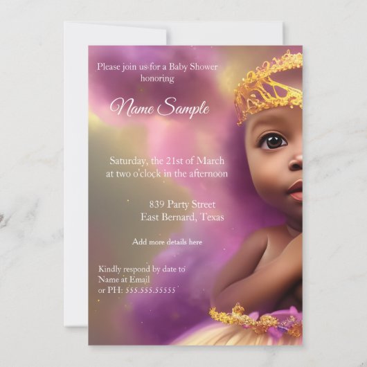 可愛いプリンセス赤ちゃんシャワー民族少女 招待状 (裏面)