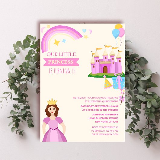 可愛いプリンセス鮮やかカラフルユニーククインセニエラ 招待状