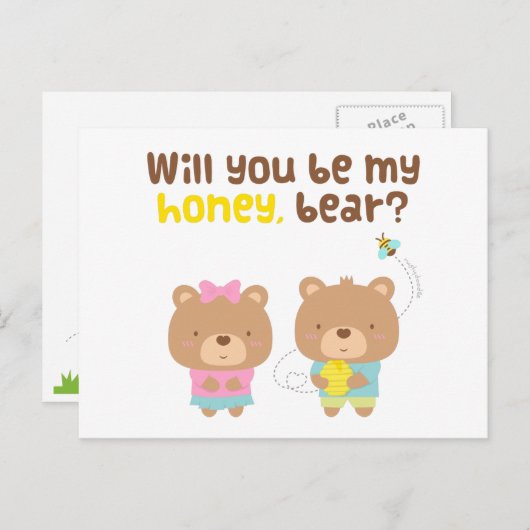 可愛いプリン愛の告白が私のハニーベア ポストカード (正面/裏面)