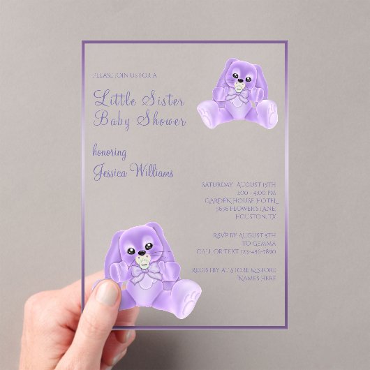可愛いプルシースリトルシスターベビーシャワー アクリル招待状 (インサイチュ (ポータブル))