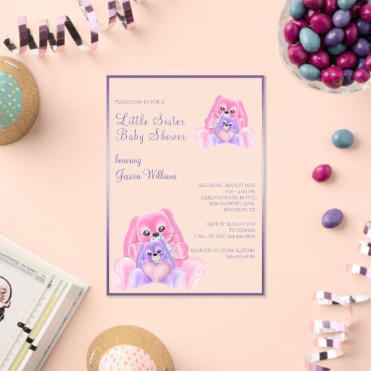 可愛いプルシースリトルシスターベビーシャワー アクリル招待状 (インサイチュ (お祝い))