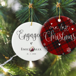 可愛いプレイド婚約した初めてのクリスマス セラミックオーナメント