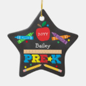 可愛いプレスクールクレヨンChalkboardフォトスター セラミックオーナメント (正面)