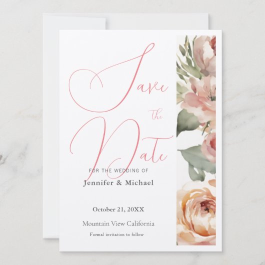 可愛いプロフェッショナルミニマリストプレーンモダンフローラ セーブザデート (正面)