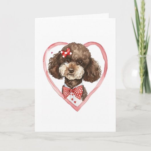 可愛いプードルバレンタインデー犬ママ愛ピンクレッド シーズンカード (正面)