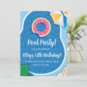 可愛いプールドーナツテーマパーティーの招待 招待状 (スタンド正面)