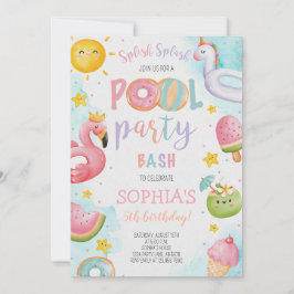 可愛いプールパーティー誕生日Bash 招待状
