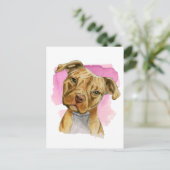 可愛いヘッドティルトピットブルドッグウォーター絵画カラー ポストカード (スタンド正面)