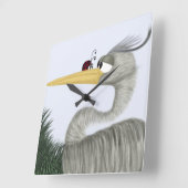 可愛いヘロンとレディバグ スクエア壁時計 (傾斜)