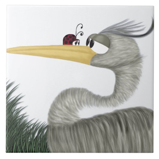 可愛いヘロンとレディバグ タイル (正面)