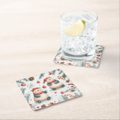 可愛いベアーズパインとオーナメント赤いメリークリスマス スクエアペーパーコースター (インサイチュ)