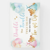 可愛いベアーツツインズボーイガールベイビーシャワー背景 横断幕 (縦)