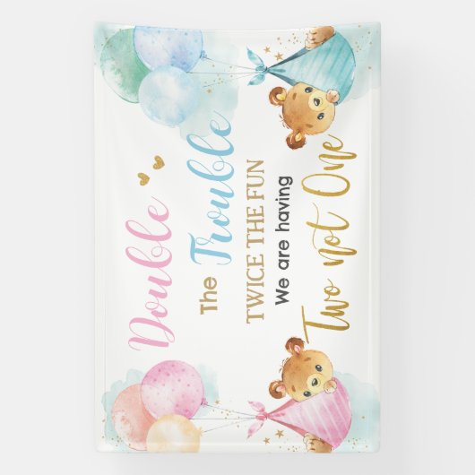 可愛いベアーツツインズボーイガールベイビーシャワー背景 横断幕 (縦)