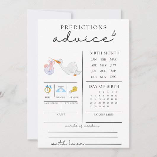 可愛いベビシャワーアドバイス及び予報カード 招待状 (正面)